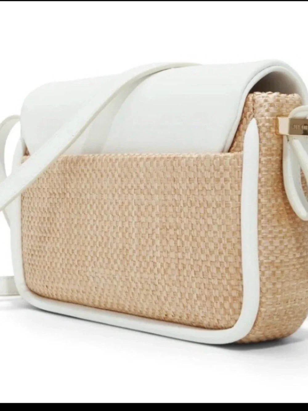 Ted Baker London White and Natural Woven Flap Crossbody